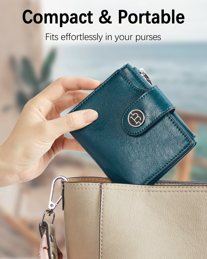 Luna Small RFID Blocking Bifold Zipper Pocket Wallet Card Case with ID Window