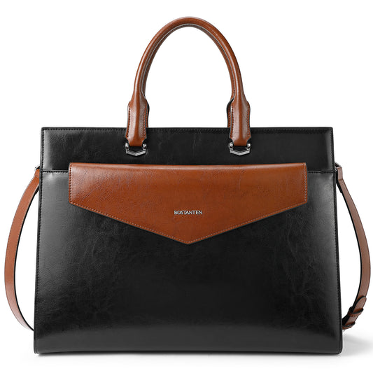 Mizuki Modern-Style Leather Briefcase — 15.6 Inch - BOSTANTEN
