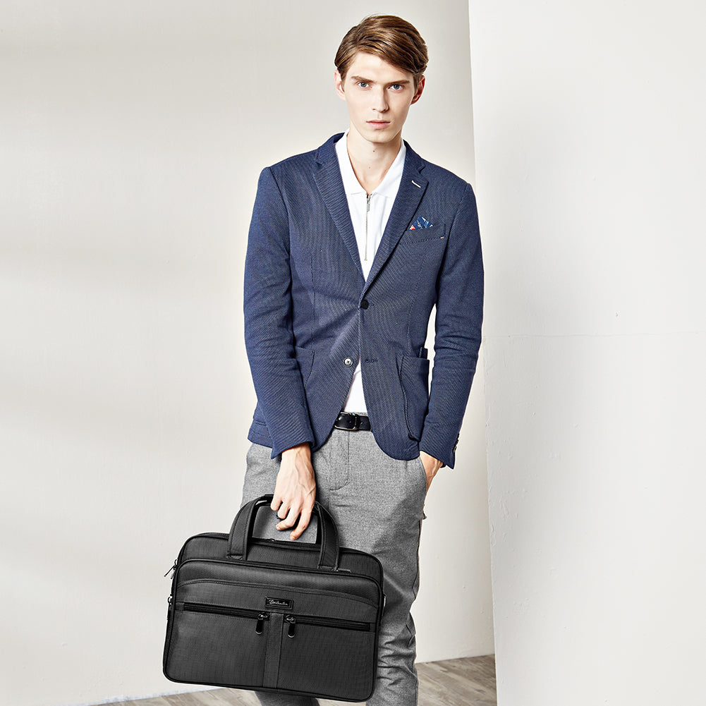 BOSTANTEN Laptop Bags 17 inch Briefcase for Men Nylon Water-Resistant Large Business Travel Bag Black