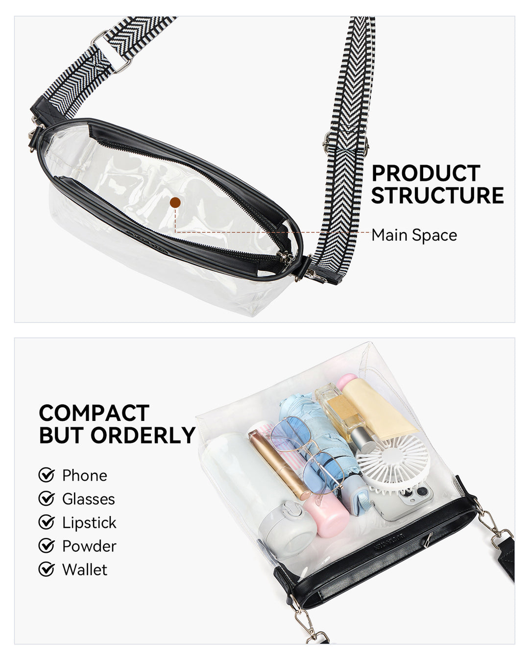Clear Stadium Crossbody Shoulder Bag — Concert & Festival Approved