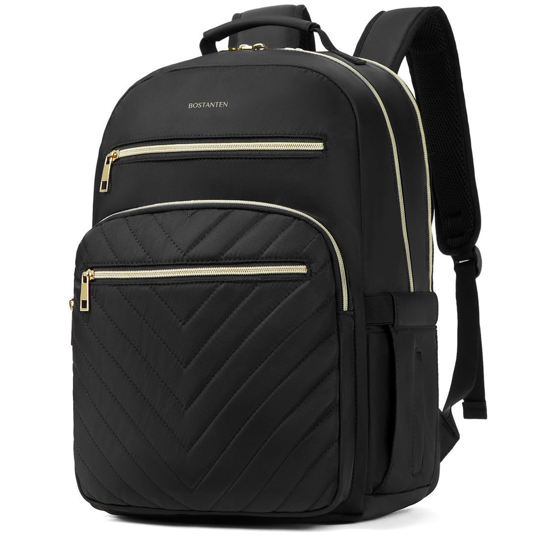 black quilted laptop backpack Minoru Quilted Patchwork 15.6“ Laptop Backpack