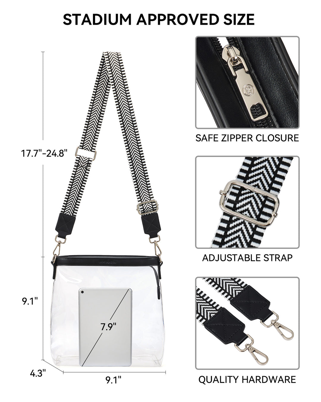 Clear Stadium Crossbody Shoulder Bag — Concert & Festival Approved