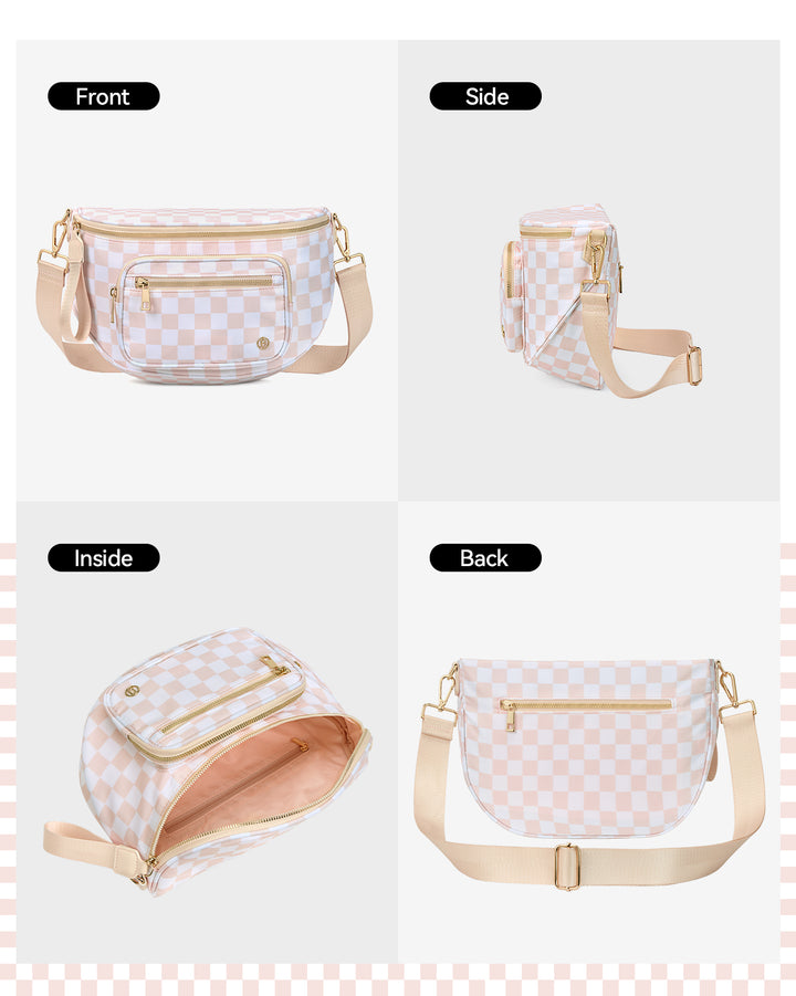 NOVA Checkered Leather Bum & Crossbody Bag – RFID Protected