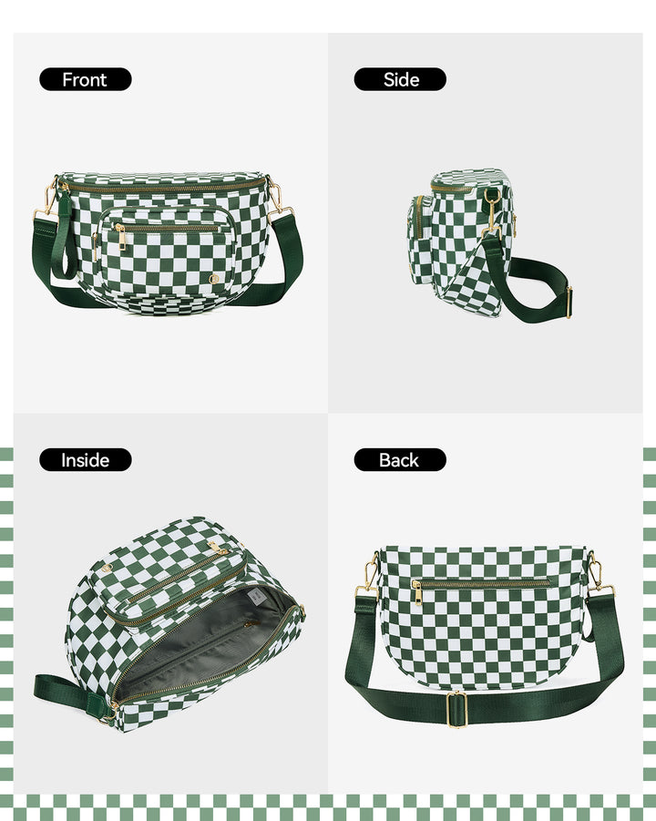 NOVA Checkered Leather Bum & Crossbody Bag – RFID Protected