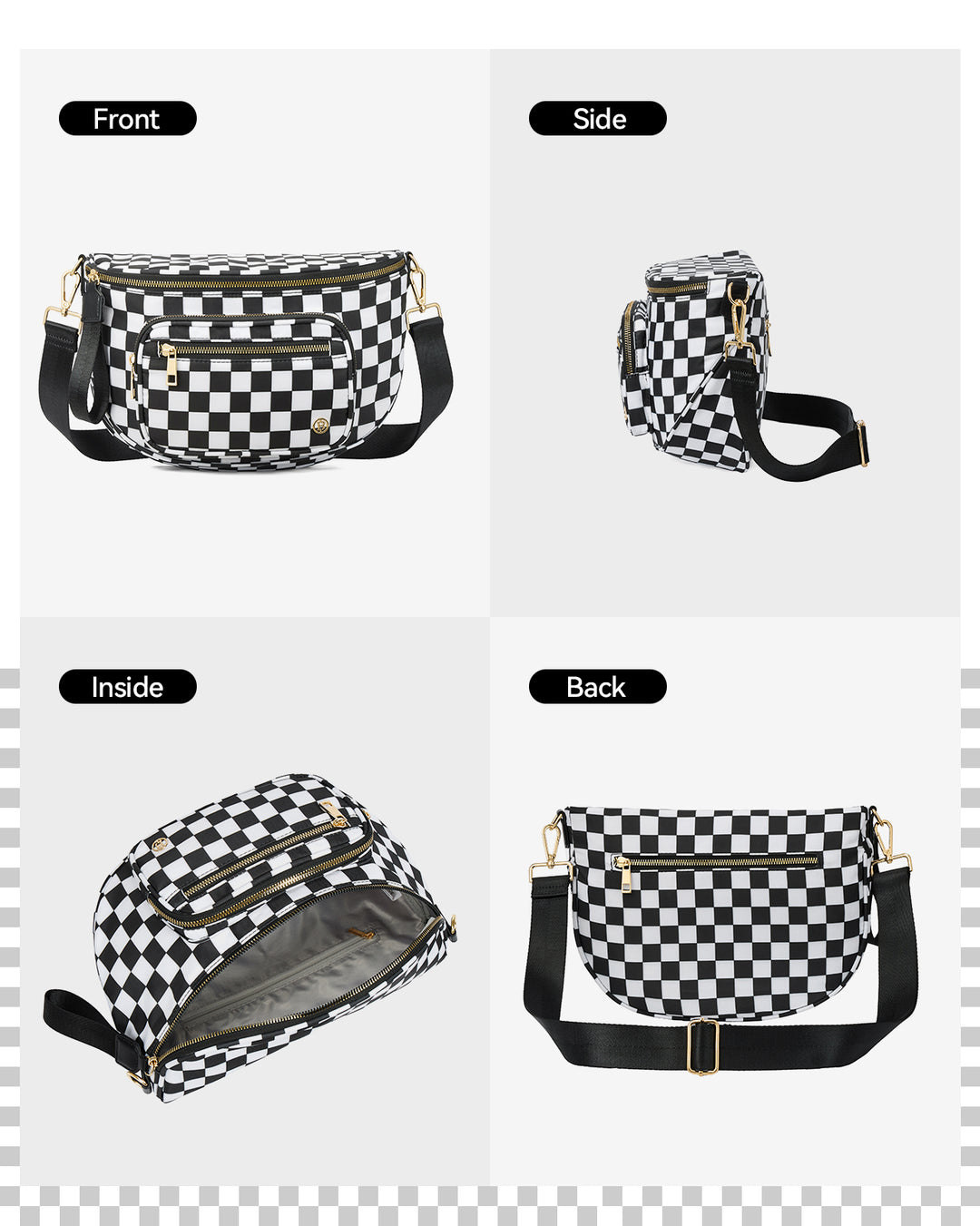 NOVA Checkered Leather Bum & Crossbody Bag – RFID Protected