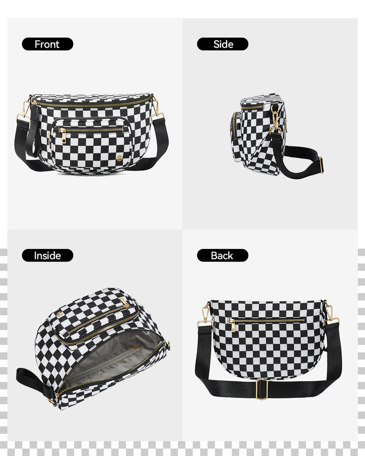 NOVA Checkered Leather Bum & Crossbody Bag – RFID Protected