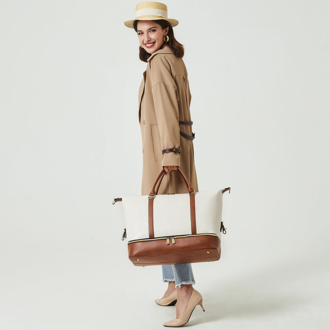 beyond tote travel bag Judea Leather Travel Duffle Bag with Multiple Compartments
