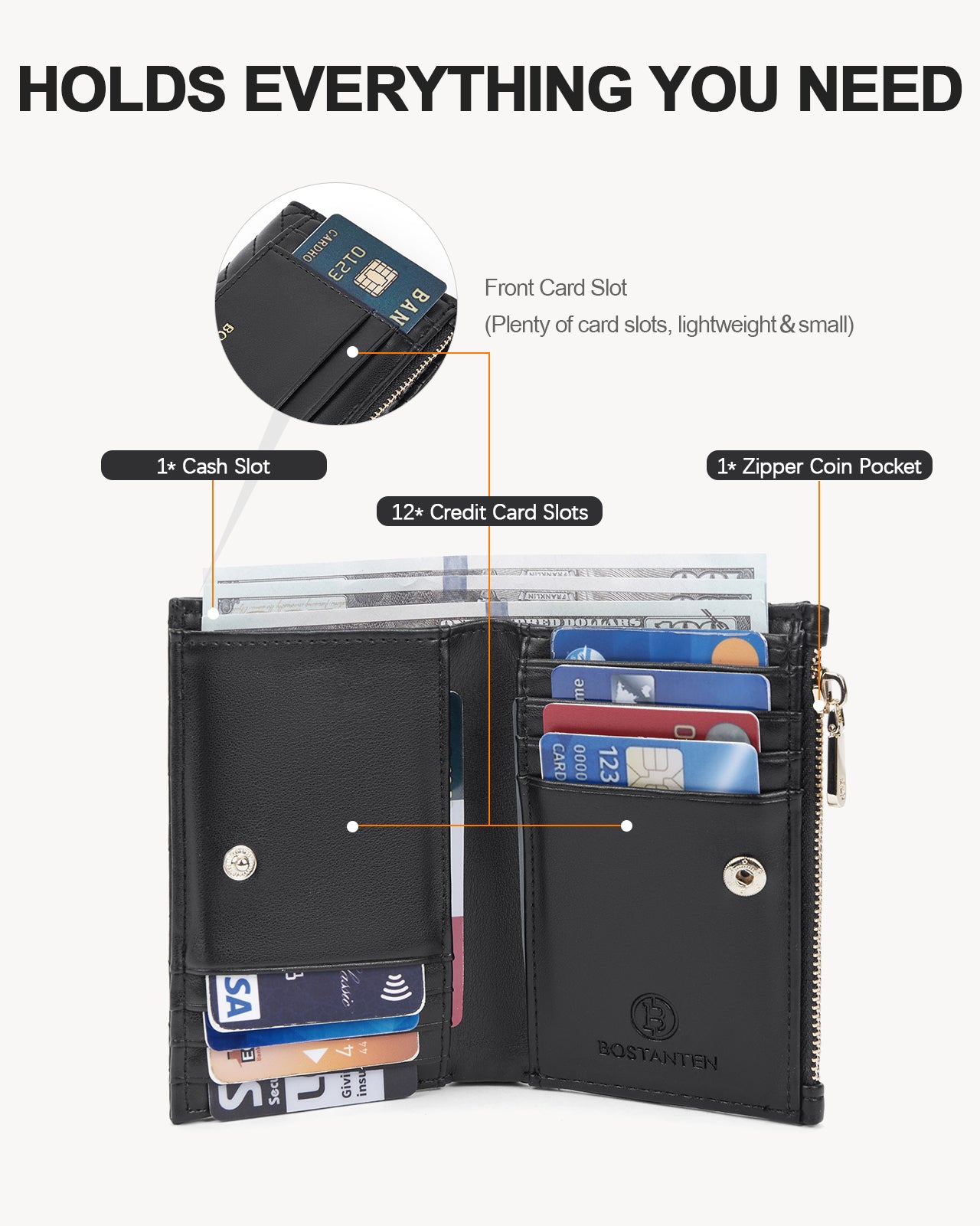 ACBSUSU Women's Leather RFID Blocking Wallet - Bifold Card Case With Multiple Compartments