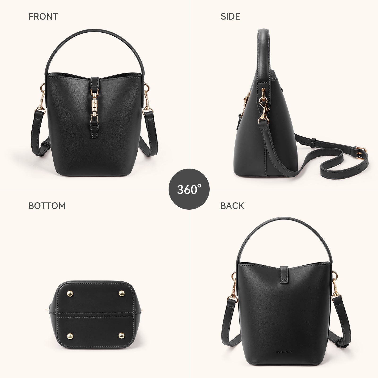 Harper Jones Bucket Shoulder Bag – Gold Clasp Crossbody – BOSTANTEN