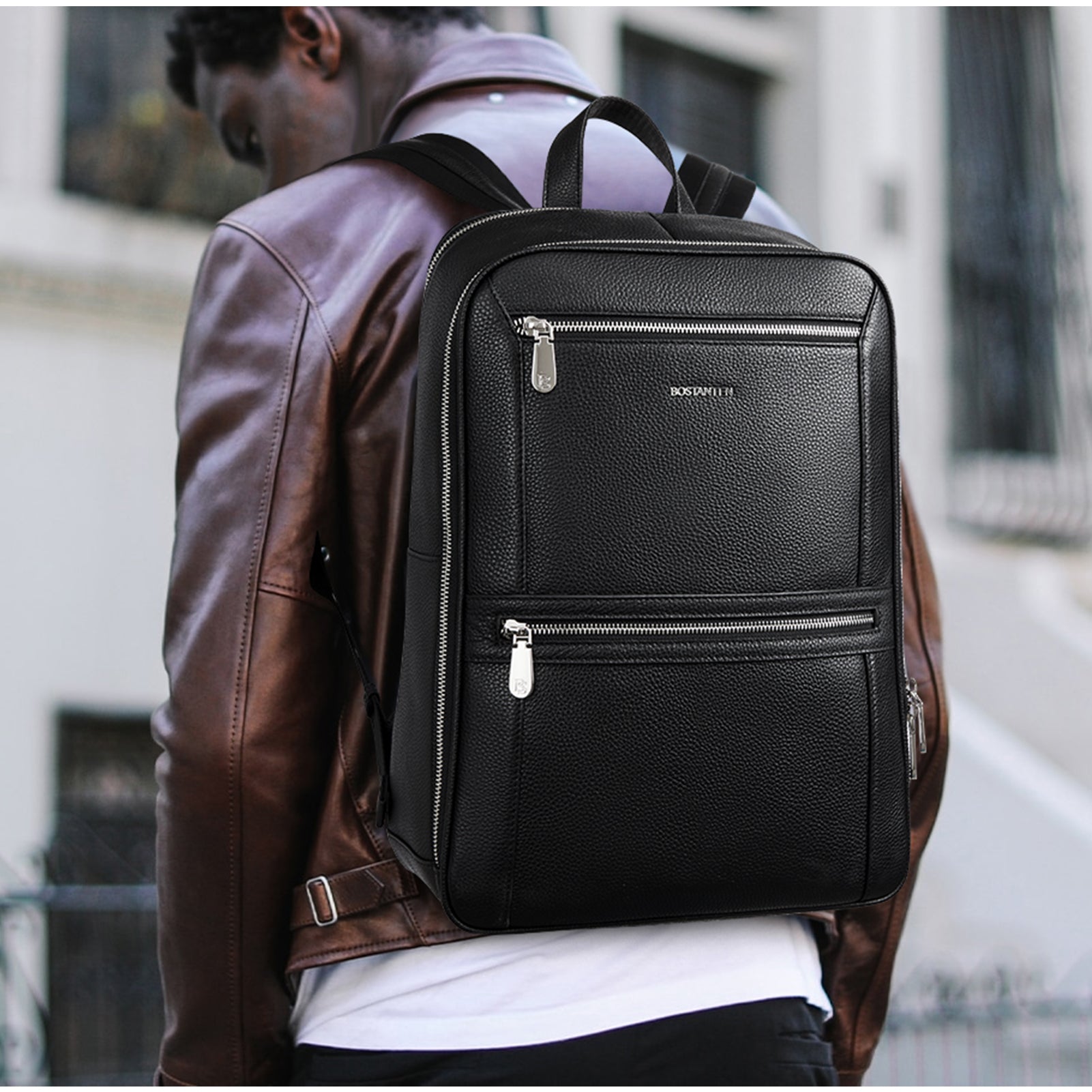cheap leather backpack men Polare 17.3 Inch Full Grain for Multi Pockets Business Travel Laptop Rucksack Brown a dedicated laptop compartment with its own zip closure 23" Large Genuine Leather Back