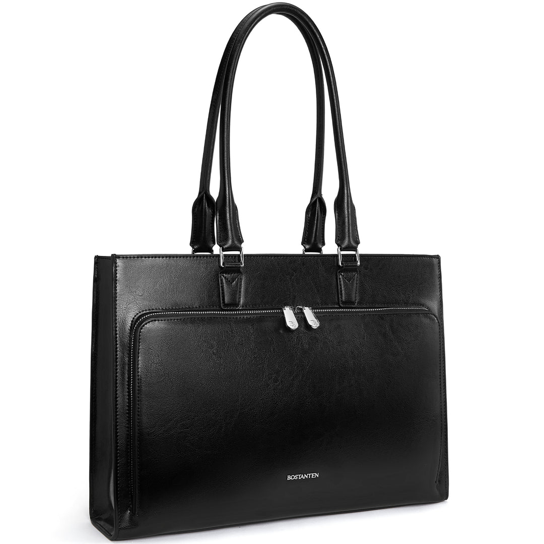 Carol Minimalist Leather Briefcase — Long shoulder strap
