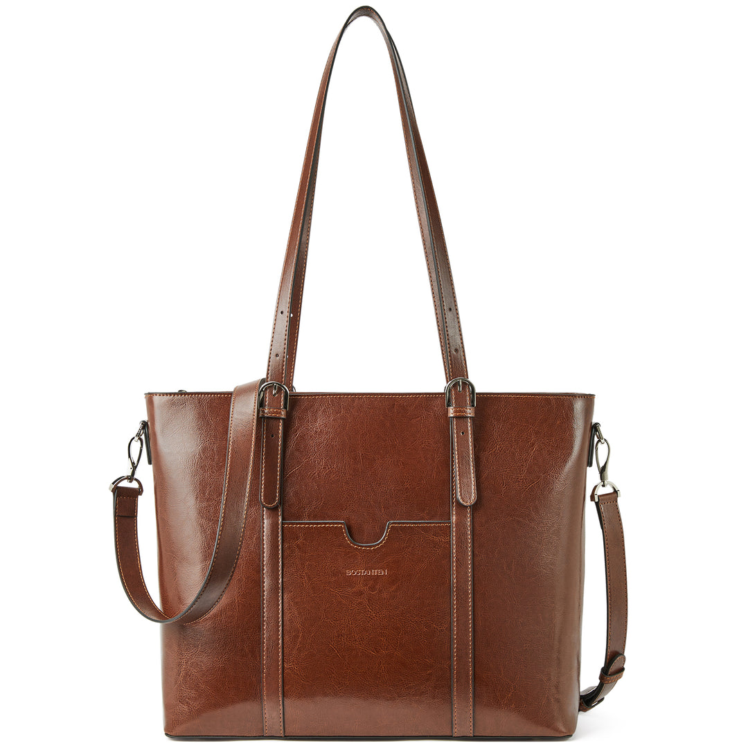 BOSTANTEN Women Leather Laptop Tote Office Shoulder Handbag Vintage Briefcase 15.6 inch Computer Work Purse, Dark Brown