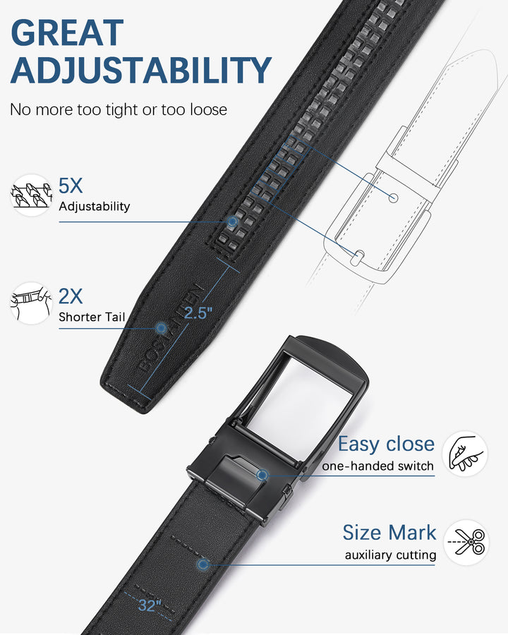 BOSTANTEN Ratchet Leather Belt For Men with Adjustable Buckle, Trim to Fit —Skeleton