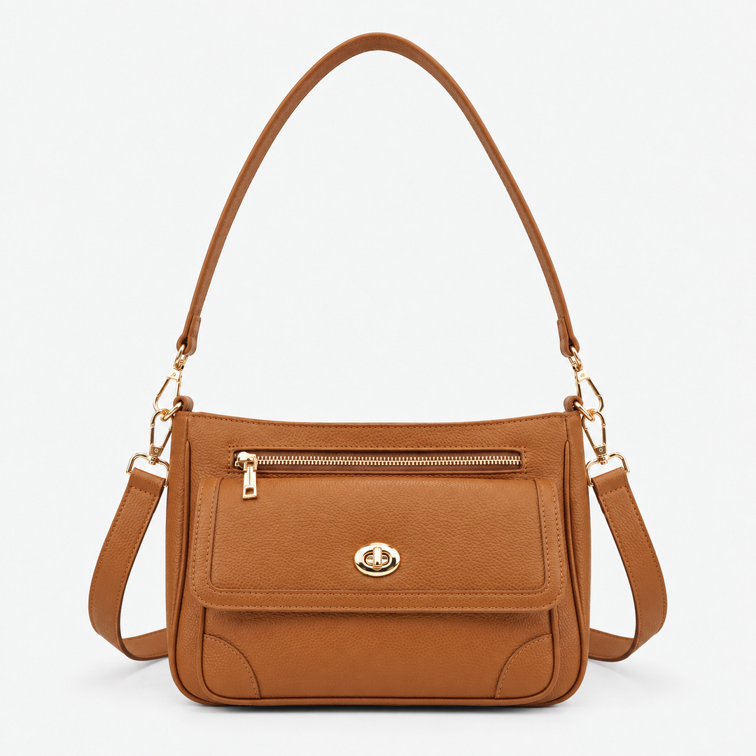Turn Lock Flap Messenger Crossbody - Pebbled Leather