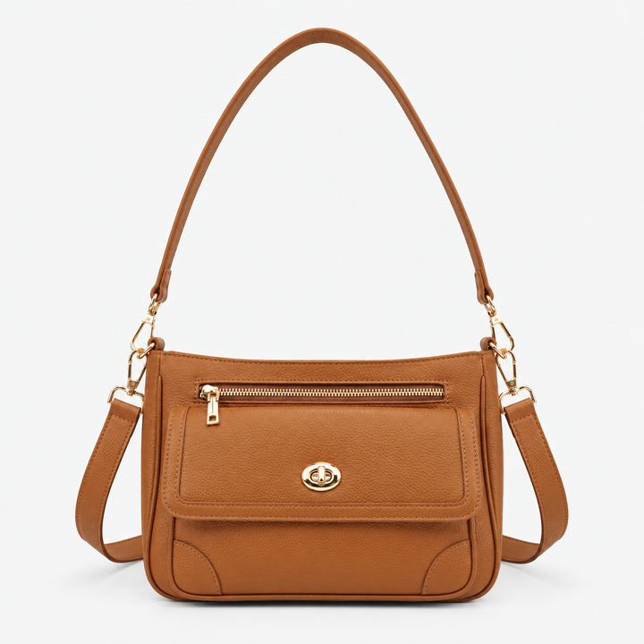 Turn Lock Flap Messenger Crossbody - Pebbled Leather