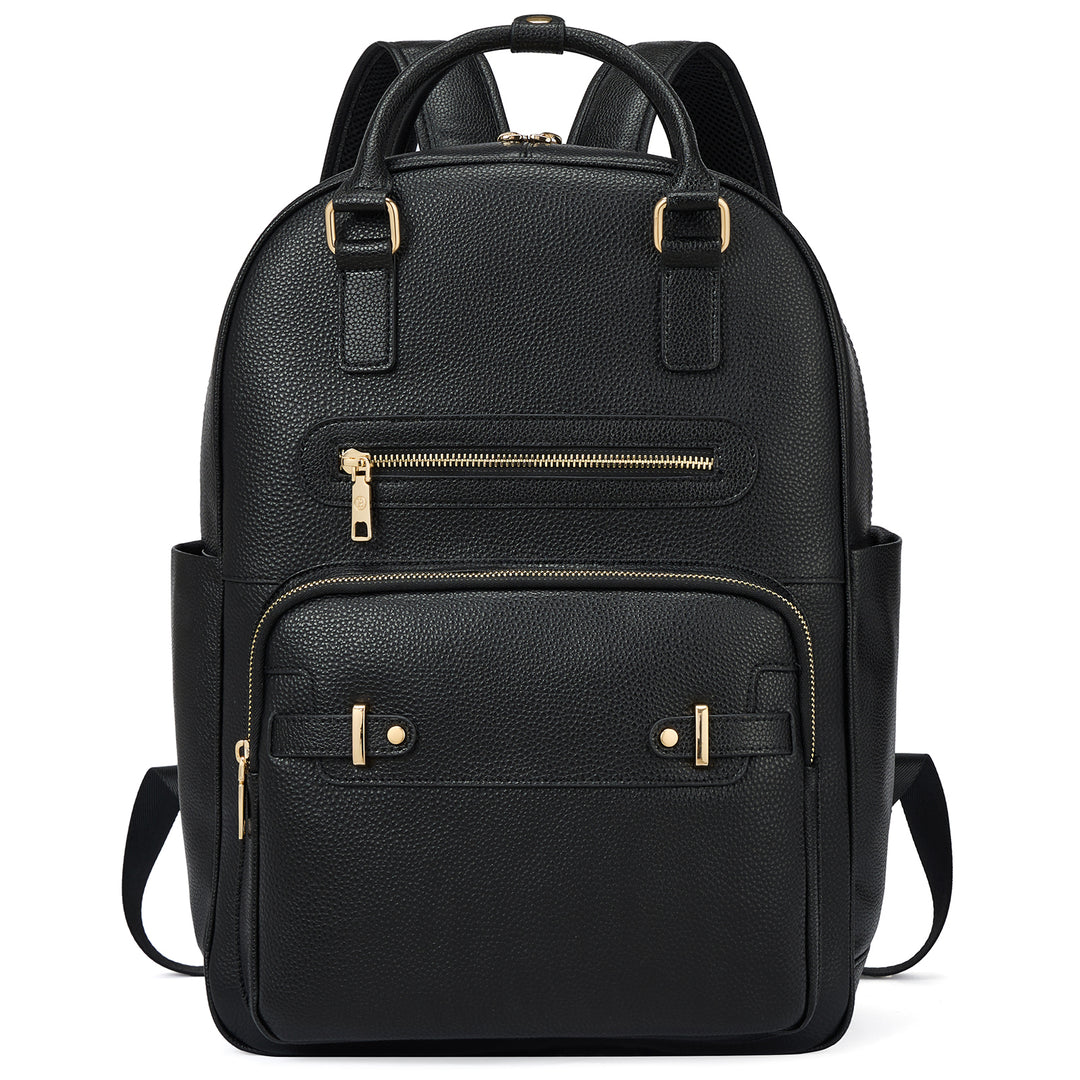 Smart Genuine Leather Laptop Backpack — Expandable Bottle Pocket