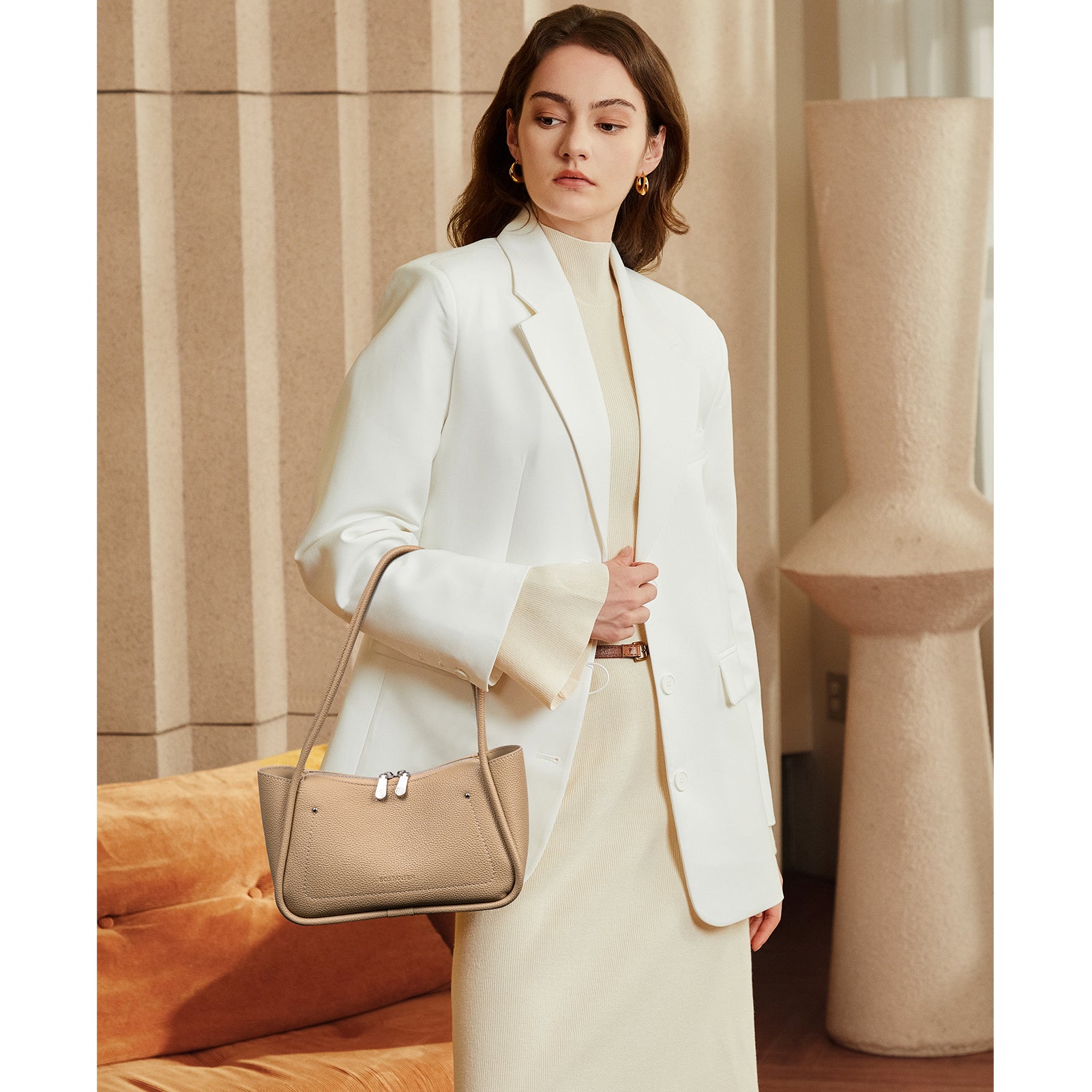 Claire Arc Silhouette Leather Tote Handbag