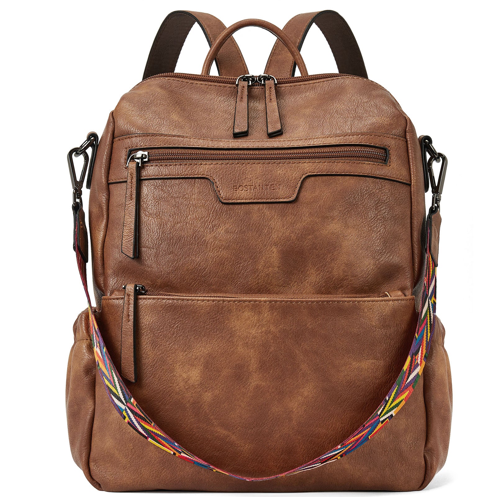 Nombongo Waterproof Leather Backpack with Colorful Convertible