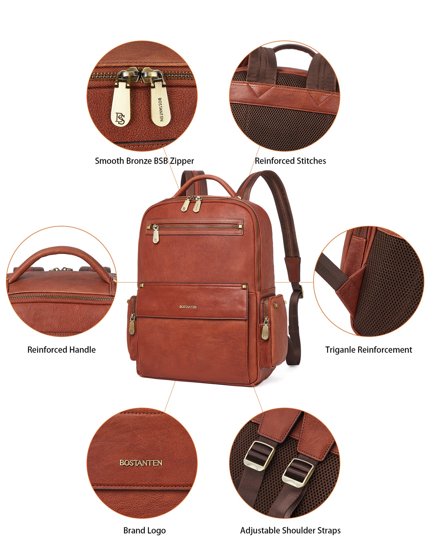 Men‘s Classic Leather Backpack with Multiple Pockets for Work