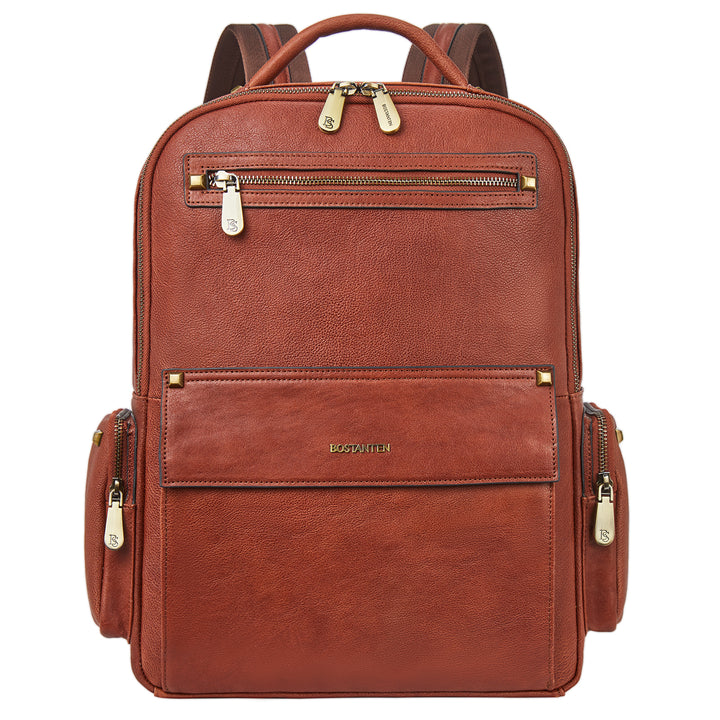 Men‘s Classic Leather Backpack with Multiple Pockets for Work