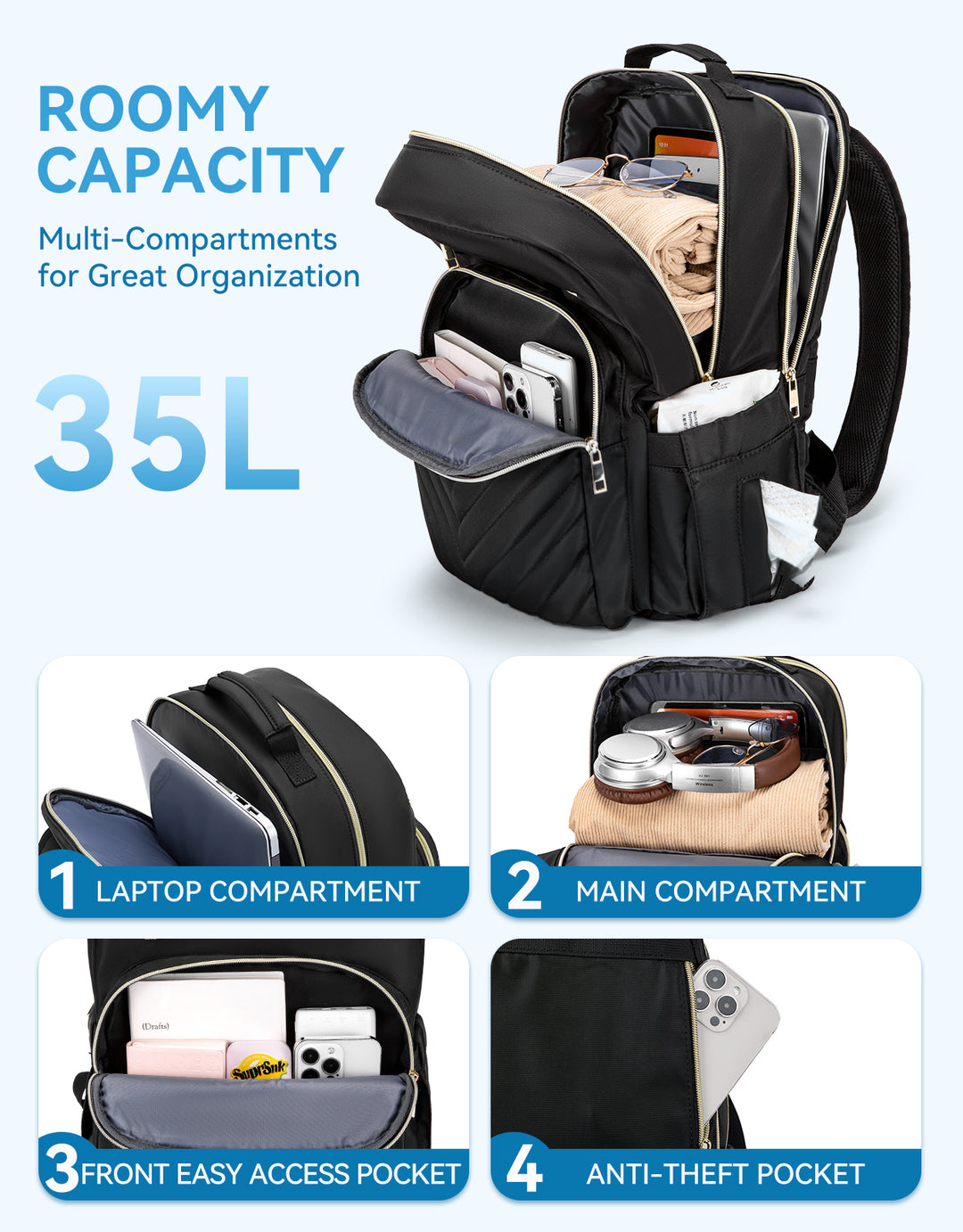 3 compartment laptop backpack Minoru Chic and Expansive Quilted Patchwork 15.6“ Laptop Backpack
