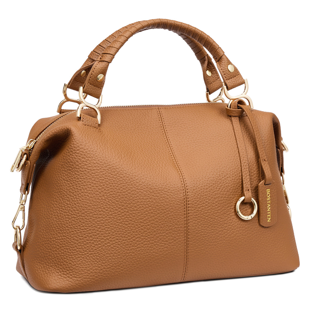 BOSTANTEN Leren dameshandtas, schoudertas, elegante hengseltas, tote bag, 411-zwart, Medium, Retro BOSTANTEN Leren dameshandtas, schoudertas, elegante hengseltas, tote bag, 411-zwart, Medium, Retro