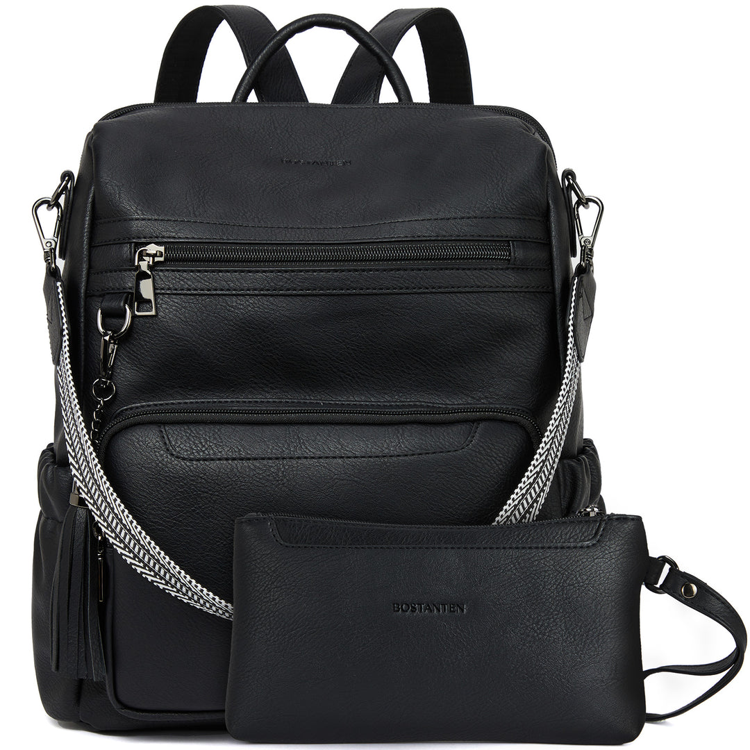 black leather backpack travel BOSTANTEN Backpack Purse for Women Genuine Leather Fashion Travel Backpack College Casual Bag, 15.6' Laptop Size