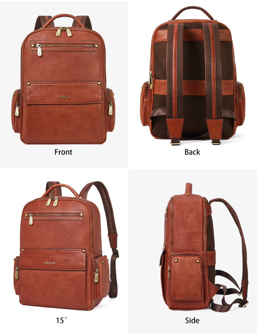 Men‘s Classic Leather Backpack with Multiple Pockets for Work