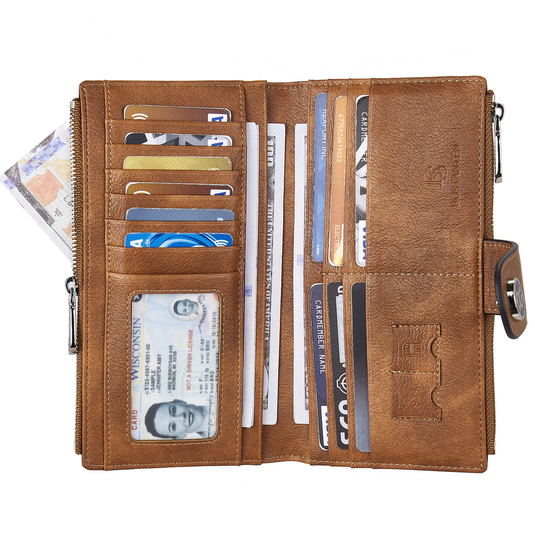BOSTANTEN Womens Leather Wallets RFID Blocking Large Capacity Trifold