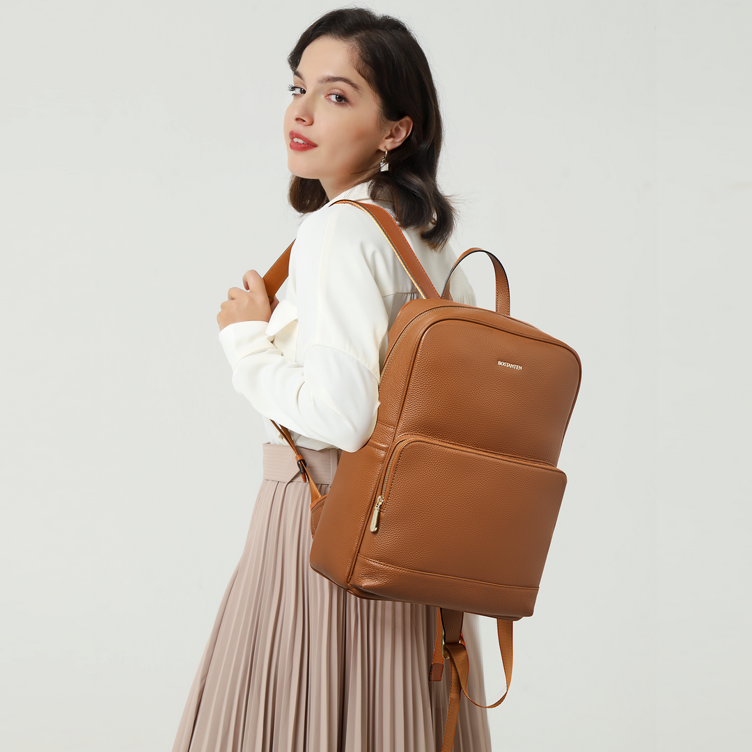 bostanten laptop backpack BOSTANTEN Leather Laptop Backpack for Women 15.6 inch Computer Bag College Student Daypack Back to School Supplies Travel Bag