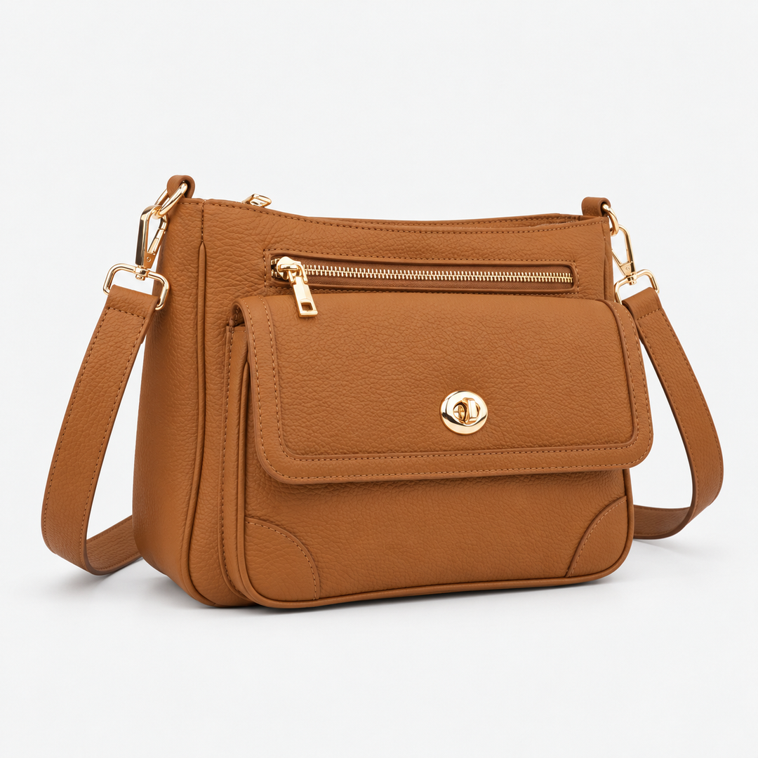 Turn Lock Flap Messenger Crossbody - Pebbled Leather