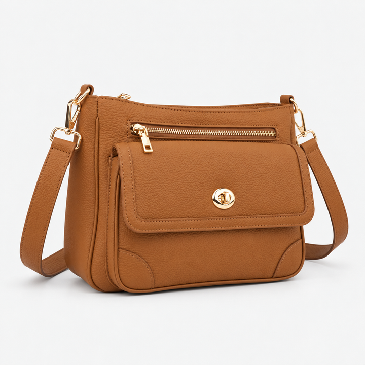 Turn Lock Flap Messenger Crossbody - Pebbled Leather