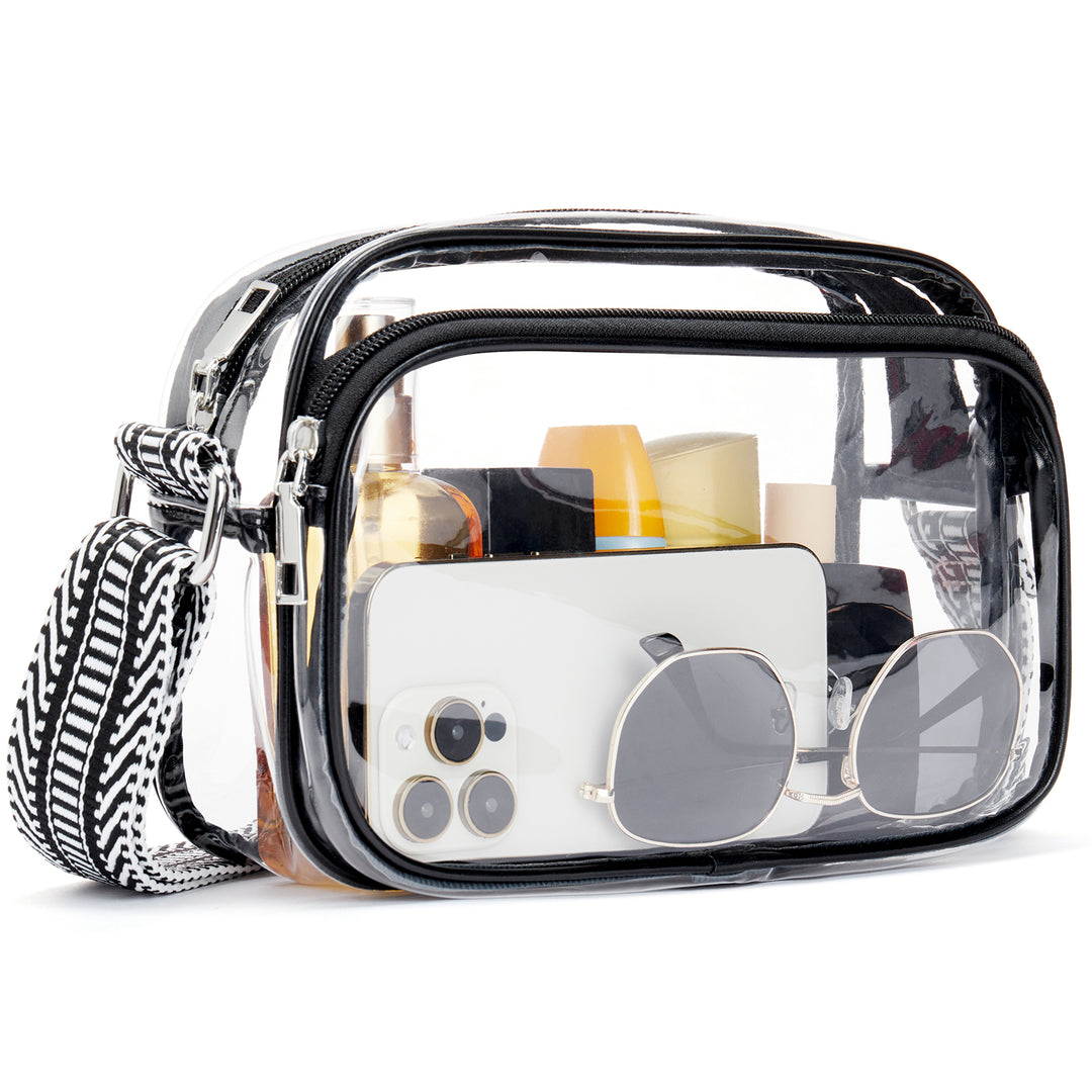 crossbody travel bags women BOSTANTEN Clear Purses for Women Stadium Approved Clear Bags Small Crossbody Bags Trendy for Concerts Sports, Black with Square Plaid Strap