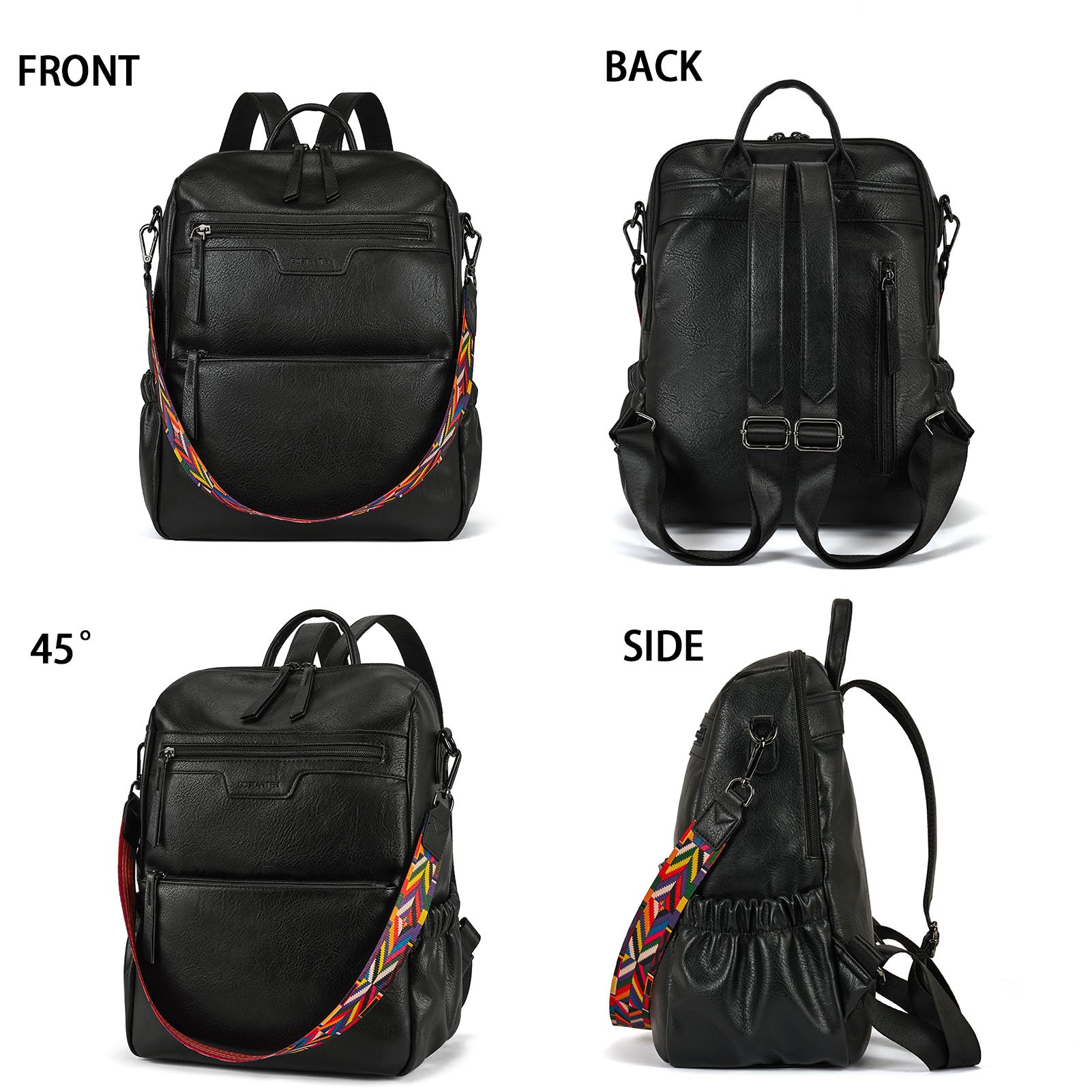 Nombongo Waterproof Leather Backpack with Colorful Convertible