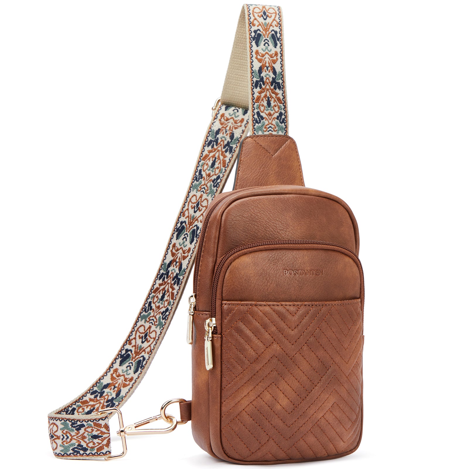 Aurora Chevron Quilted Embroidered Strap Sling Bag