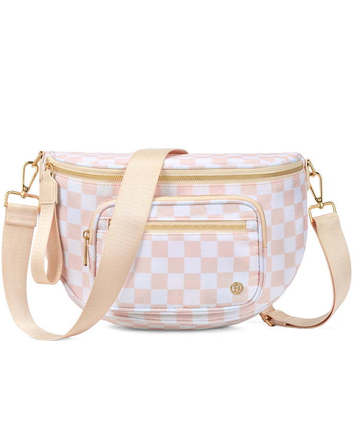NOVA Checkered Leather Bum & Crossbody Bag – RFID Protected