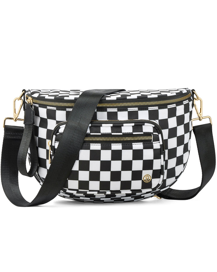 NOVA Checkered Leather Bum & Crossbody Bag – RFID Protected
