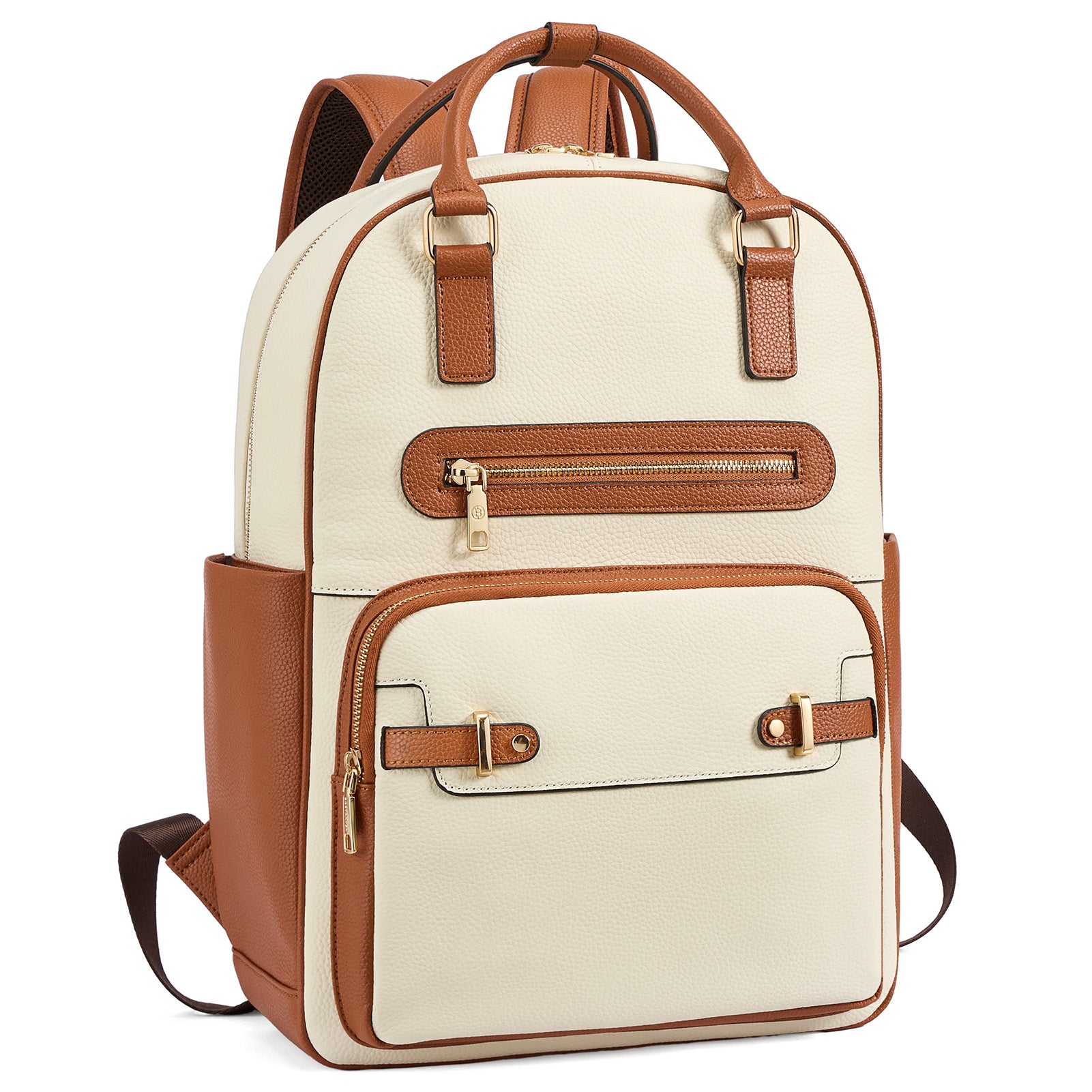 Smart Genuine Leather Laptop Backpack with Expandable Bottle Pocket