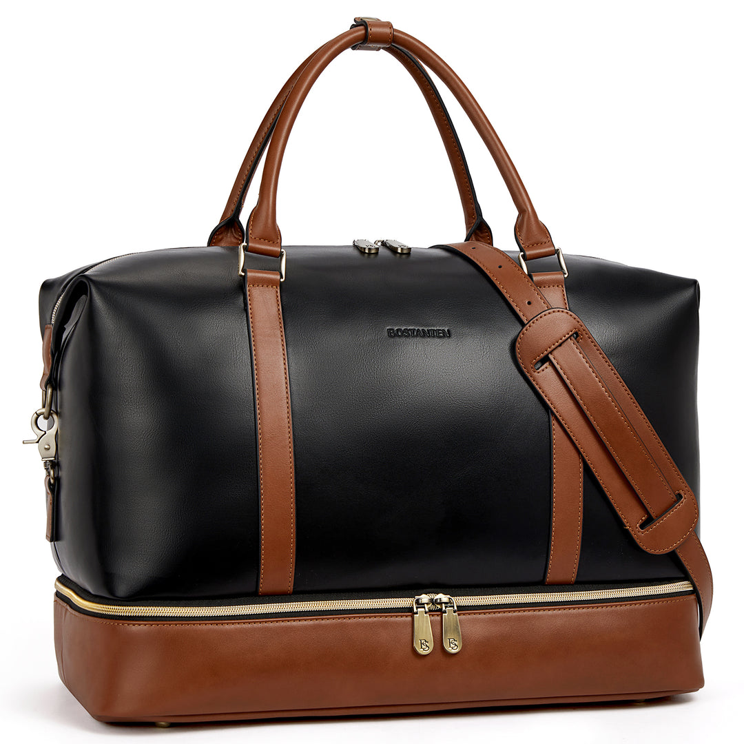 Brown Bear Black Leather Weekender Weekend Bag 'Daniel' M Black CP