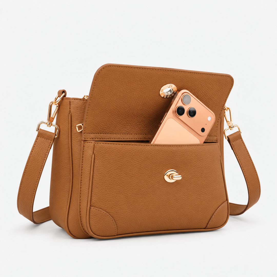 Turn Lock Flap Messenger Crossbody - Pebbled Leather