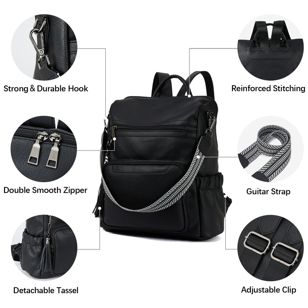 black leather convertible backpack purse Nombongo Black Backpack Purse — Bostanten – BOSTANTEN