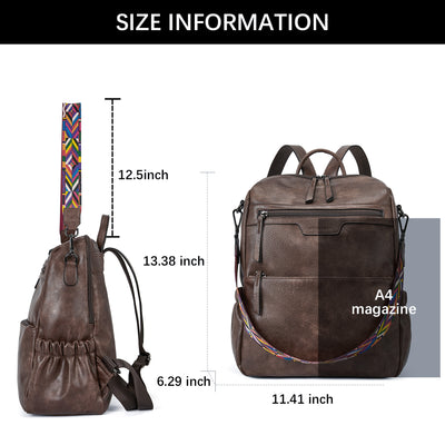 Nombongo Waterproof Leather Backpack with Colorful Convertible Strap