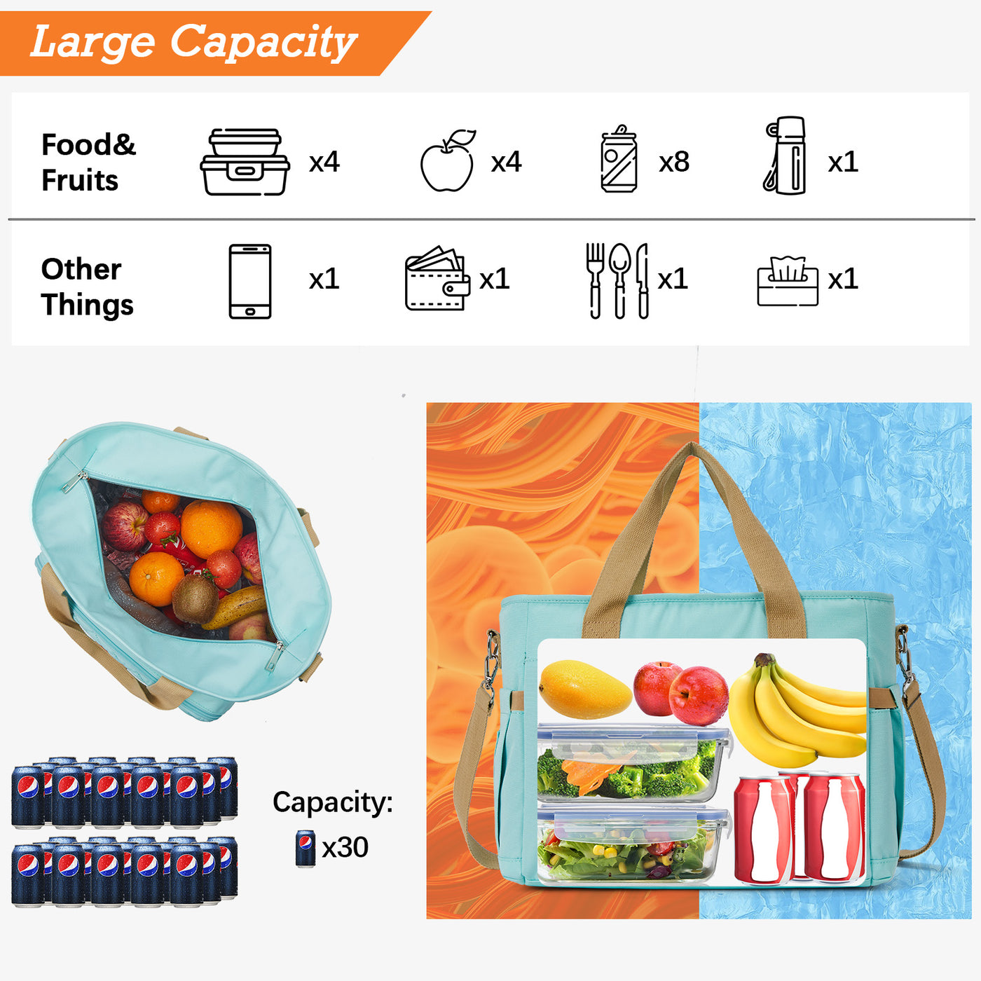 Insulated Soft Cooler Bag 13L Large Lunch Bag