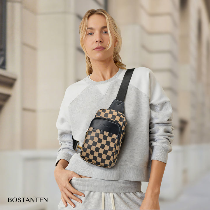 Aurora Chevron Quilted Embroidered Strap Sling Bag