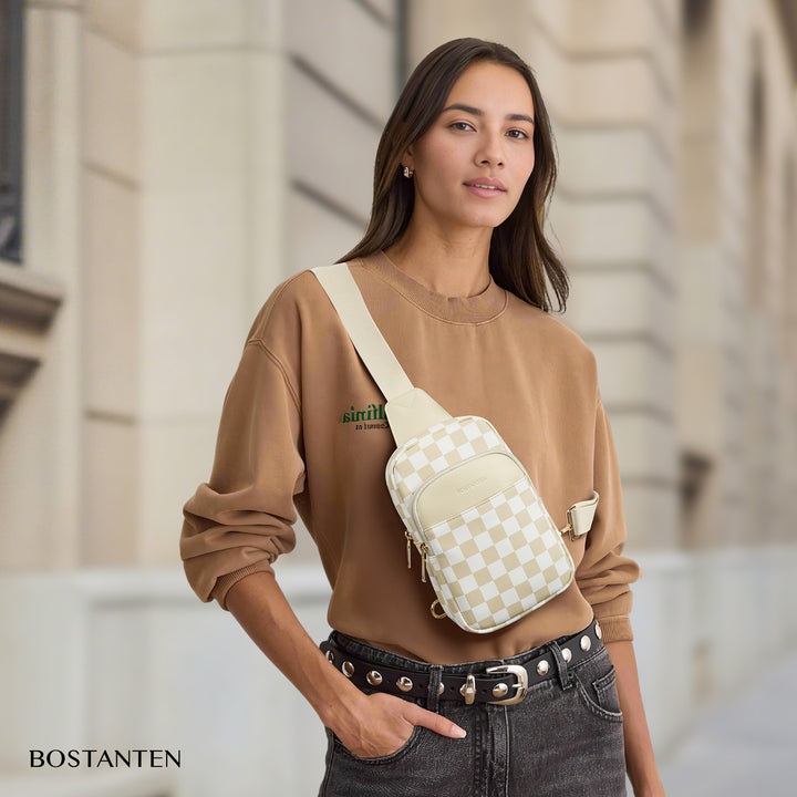 Aurora Chevron Quilted Embroidered Strap Sling Bag