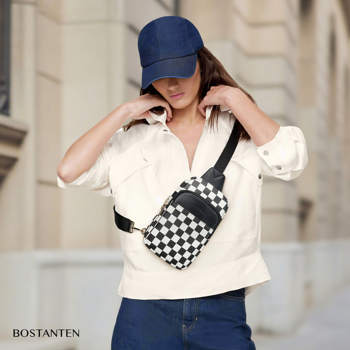 Aurora Chevron Quilted Embroidered Strap Sling Bag