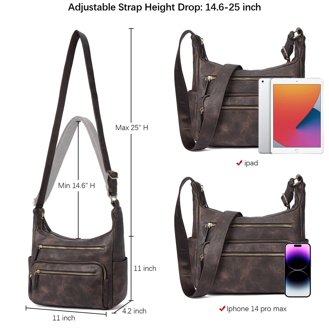 Evelyn Multi Pocket Shoulder Hobo Bag
