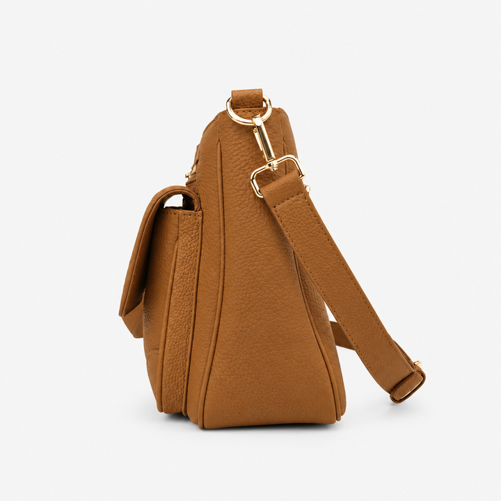 Turn Lock Flap Messenger Crossbody - Pebbled Leather