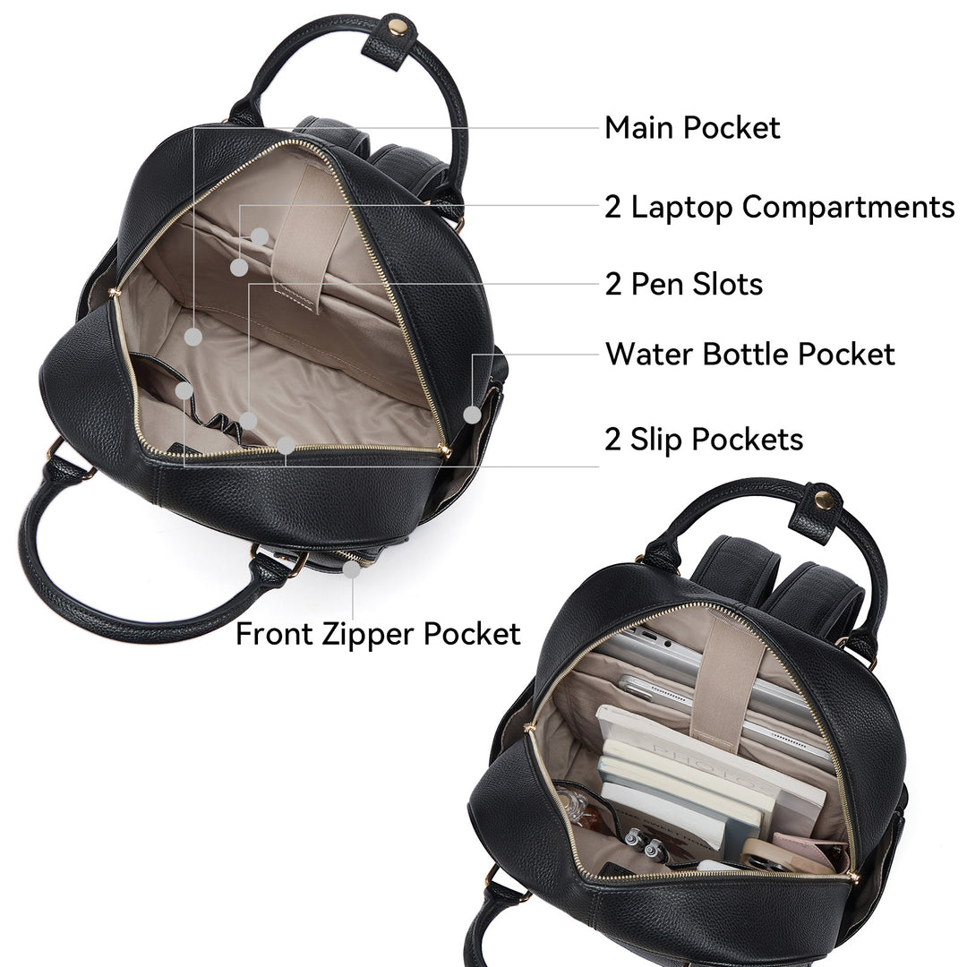 backpack with two laptop slots Smart Genuine Leather Laptop Backpack with Expandable Bottle Pocket