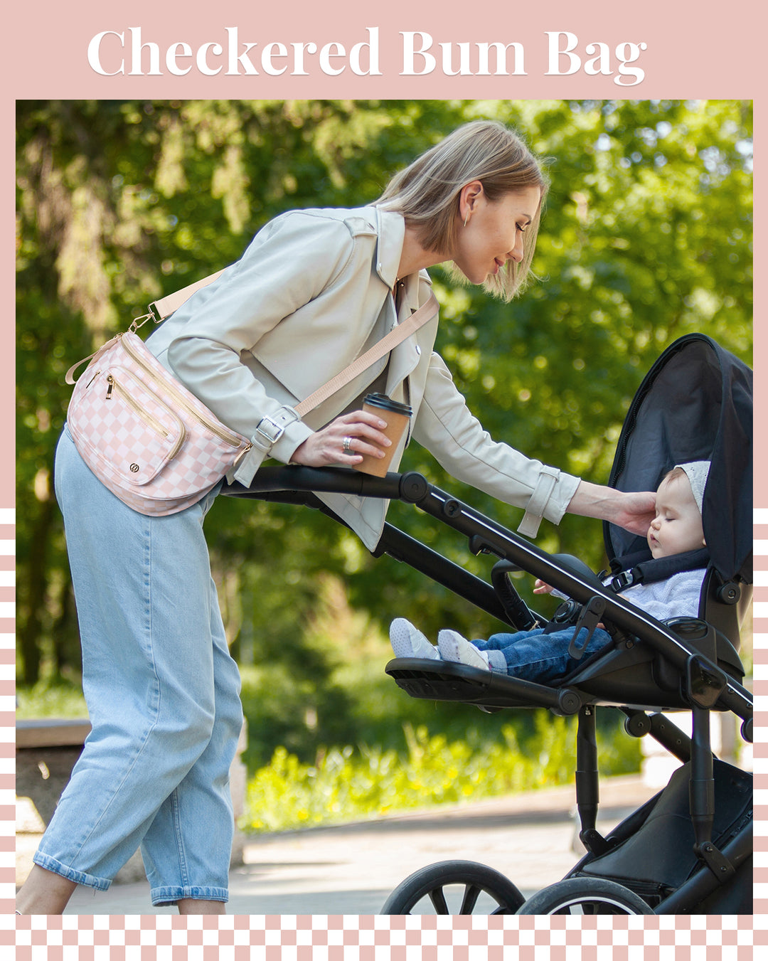 NOVA Checkered Leather Bum & Crossbody Bag – RFID Protected